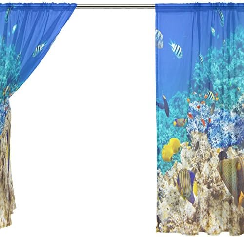 Virágos Víz alatti Korallok Trópusi Hal Félig Áttetsző Függöny Ablak Voile Függönyök Panelek Kezelés-55x78in Nappali