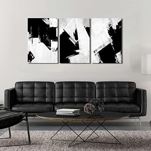 SWDRYUZ Fekete-Fehér Absztrakt Wall Art, Fekete Festés Stroke Szerkezetű Mű, Fekete, Fehér, Fali Dekor, Nappali, Hálószoba,