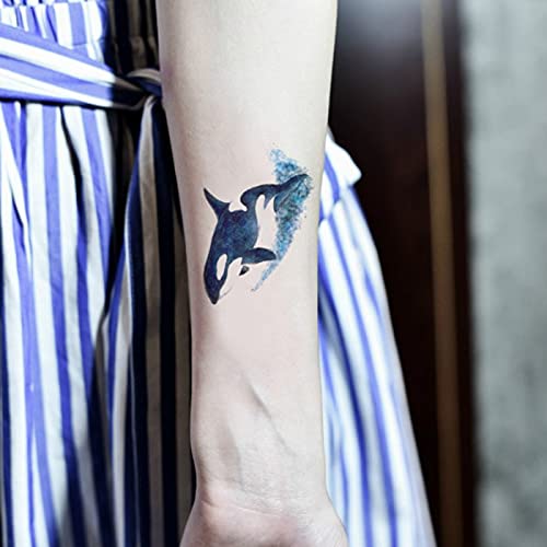 JJKUN 2 Db Eredeti Akvarell Bálna, Delfin Kombináció Vízálló Tetoválás Matricák Tartós Személyiség Divat a Tetoválás