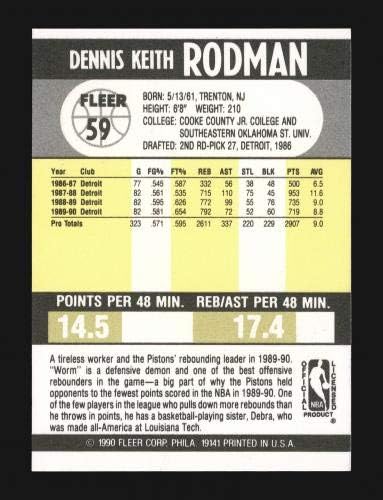 Dennis Rodman Dedikált 1990-91 Fleer Kártya 59 Detroit Pistons Raktáron 190466 - Kosárlabda Dedikált Kártyák