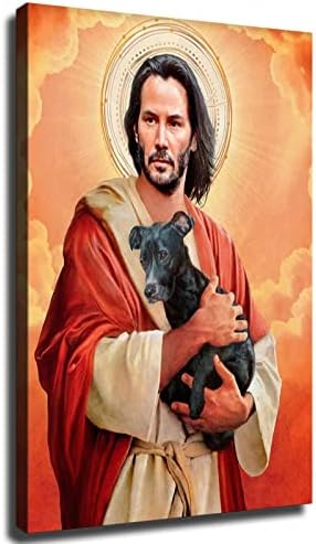 Keanu Reeves Jézus Ölelés Kiskutya Vászon Festmény Művészet Plakát, Kép, HD Poszter Nyomtatása Retro Festett, Modern