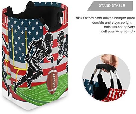Amerikai Futball Játékos Zászló Háttér Nagy Szennyesben Táska Összecsukható fogantyúval Tartós, Vízálló Ruha Kerek Mosás