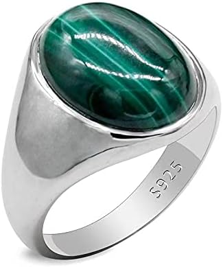 Dinuo Természetes Malachit Gyűrű a Férfiak, mind a Nők Ezüst Meghatározott Ovális Zöld Kő Férfiak török Gyűrű Egyszerű,