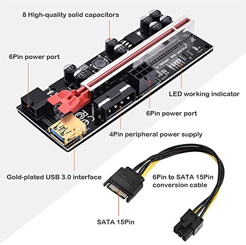 ELUTENG 1X, hogy PCIe 16X Adapter GPU Bányászati Rig 4 Szilárd Kondenzátorok Powered Pcie Bővítő a 60cm 6Pin USB 3.0