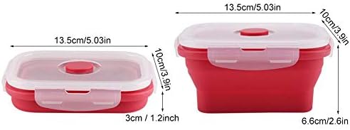 FTVOGUE Színes 350ml Téglalap Szilikon Bento Box Összecsukható Ebédet Mikrohullámú sütő Élelmiszer-Tartály(Piros)