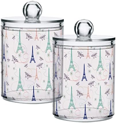 ALAZA 2 Csomag Qtip Jogosultja Adagoló Párizsi Eiffel-Torony Fürdőszoba Szervező Tartályokat a Vatta/Törlő/Párna/Fogselyem,Műanyag