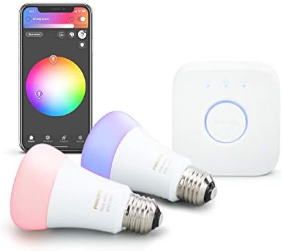 Philips Hue 2-Pack Premium Smart Light Starter Kit, 16 millió szín, a legtöbb lámpák & rezsi fények, Működik, Alexa,