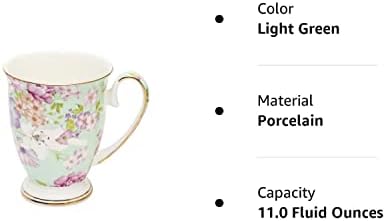 FlorisHome ® Finom porcelán Nyár Elején Rose Bögre Tea Csésze 11 oz 330 ml Világos Zöld