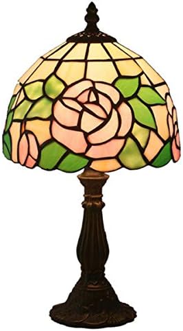 Tiffany Stílusú Antik Festett Üveg asztali Lámpa Rózsaszín Rózsa lámpaernyőt Cink Ötvözet Bázis Éjjeli Lámpa Nappali