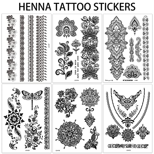 A Henna Tetoválás Matricák Fekete Virág Ideiglenes Tetoválás Matricák,Vízálló Tetoválás matricák a Nők, Buli, Fesztivál,