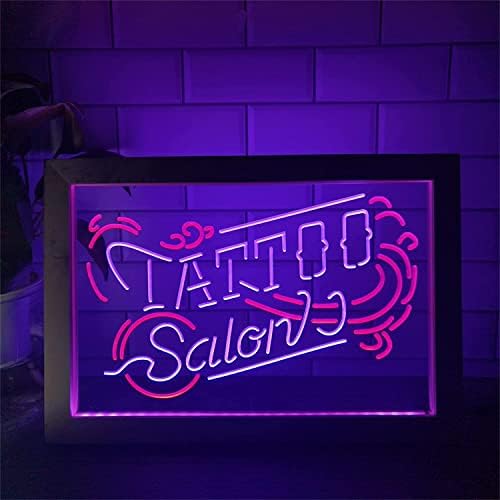 DVTEL Tetováló Szalon Dekor LED Neon felirat, USB Night Lights Neon lámpa, Fa Keret, Falon Lógó Világító Cégtábla, 42X32cm