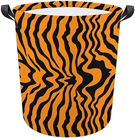 Tigris Narancssárga Csík Mosoda Táska, fogantyúval Kerek Gátolják Vízálló Tároló Kosár Összecsukható 16.5 x 17.3 Inch