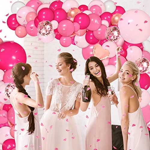 iLaFm 147PCS Rózsaszín Lufis Girlandot Kit Forró Rózsaszín Rose Gold Lufi Arch anyák napjára Esküvőre, Évfordulóra Hercegnős